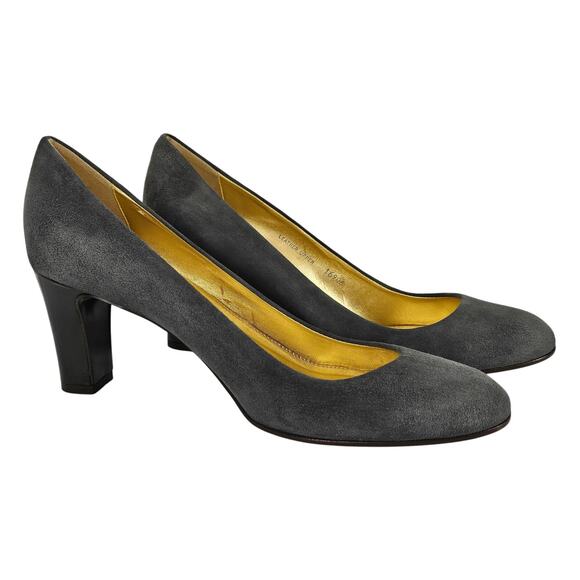 J.CREW WOMEN'S GRAY SUEDE LEATHER ROUND CLOSED TOE PUMP 3" HEELS SIZE 9.5 - Picture 1 of 12
